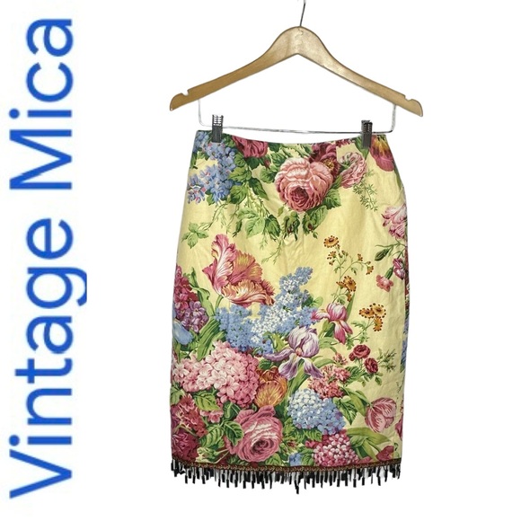 Vintage Mica Floral Tassel Beaded Skirt 8 - Picture 2 of 13